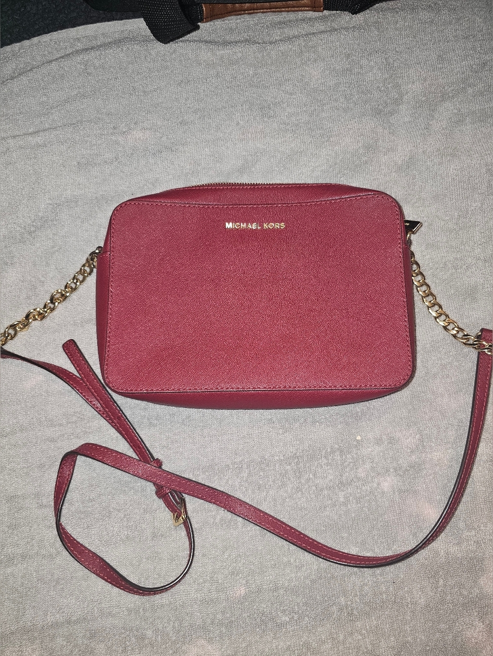 Michael Kors Wine Red Crossbody with Gold Chain